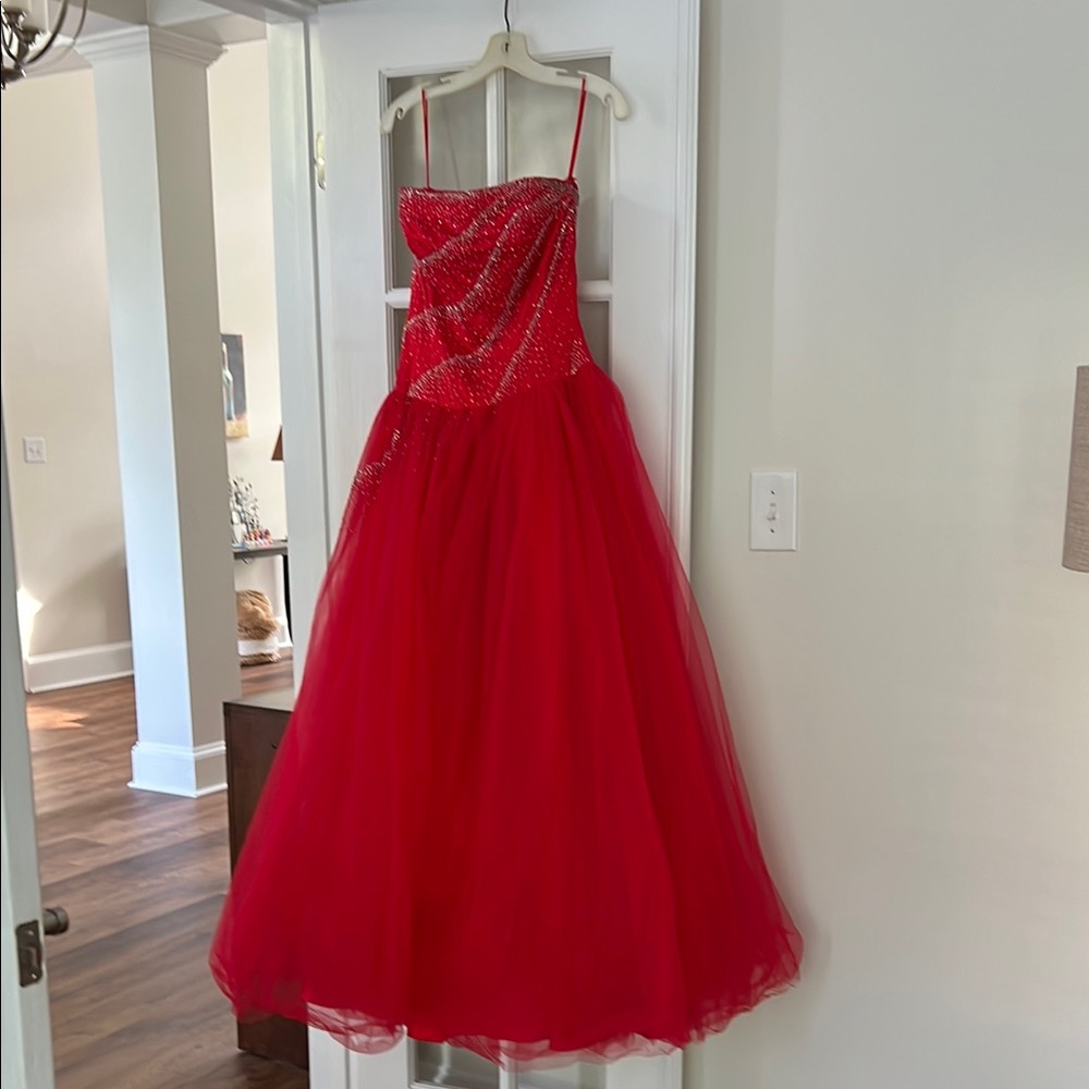 Elegant Red Gown with Beaded Details